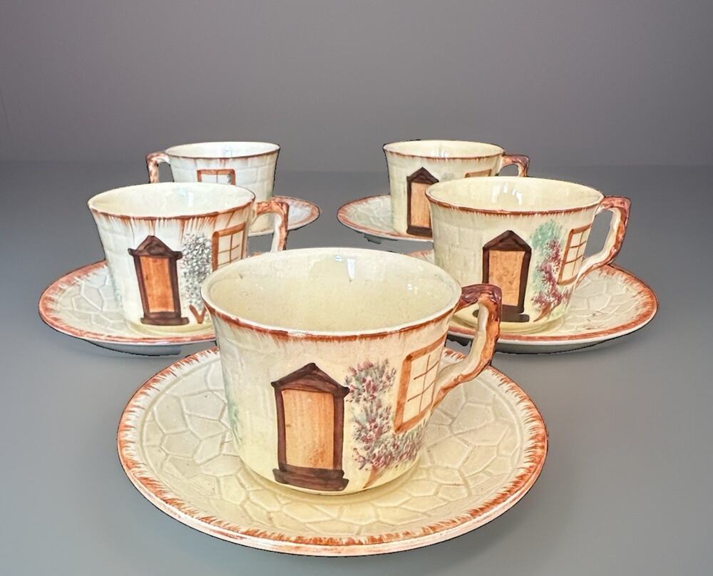 Vintage Keele Street Pottery Cottage Core Hand Painted Tea Cups Set Of 5 UK